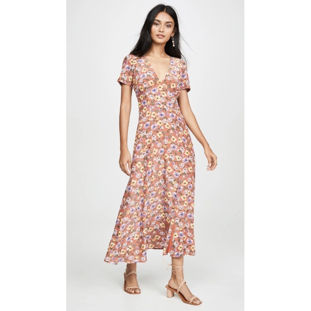 Yumi Kim So Amazing Rust Into You Floral‎ Silk Blend Midi Dress XS